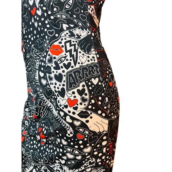 Just Cavalli Black Punk Rock Print Dress Stretchy Fabric Size 44 Fit Medium - Picture 8 of 15